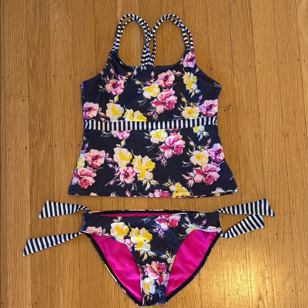 Dkny Blue and Pink Tankini Swimsuit